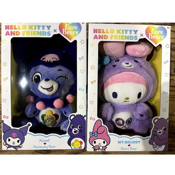 HELLO KITTY Cheer Bear 10.5" SET OF 2 Cheer Bear Plushes Kuromi & My Melody - Picture 1 of 4